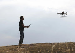 man flying drone