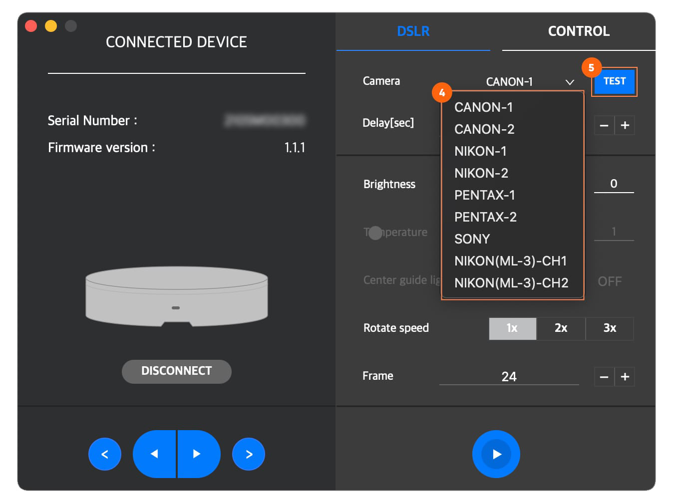 foldio360 Control panel