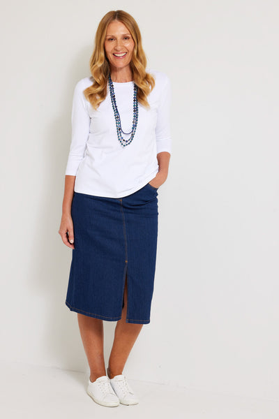 Women's Mid-Blue Aubree Denim Skirt | Arlow Boutique Clothing