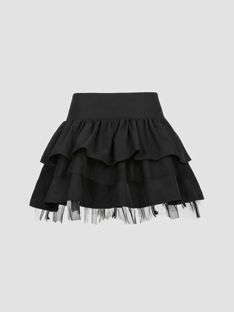 Lacing Lace Puffy Skirt Black Skirt – sampeal