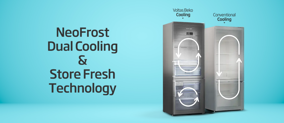 Voltas Beko NeoFrost™ Dual Cooling & StoreFresh™ Technology - Keeps Your Food Fresh for 30 Days