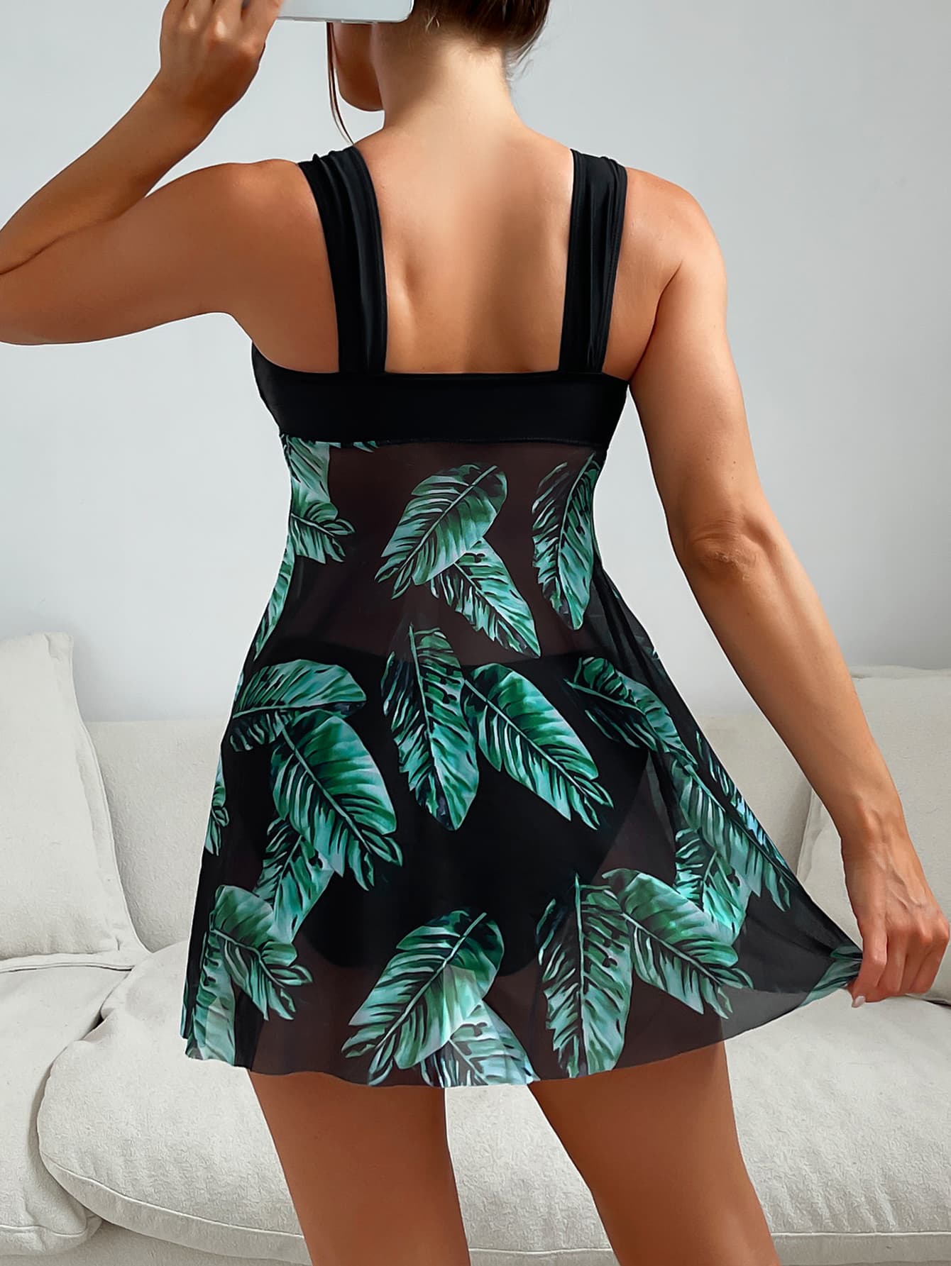 Botanical Two-Tone Tied Two-Piece Swimsuit