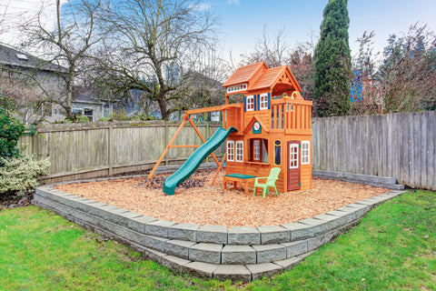 Constructing a backyard play area using patio stones