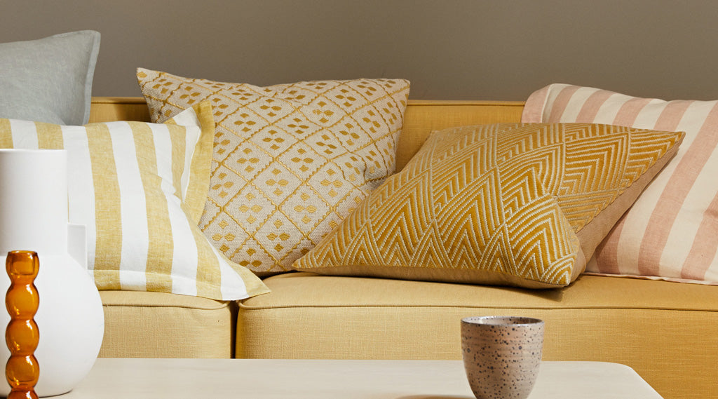 Weave Tropez Limoncello cushion on couch