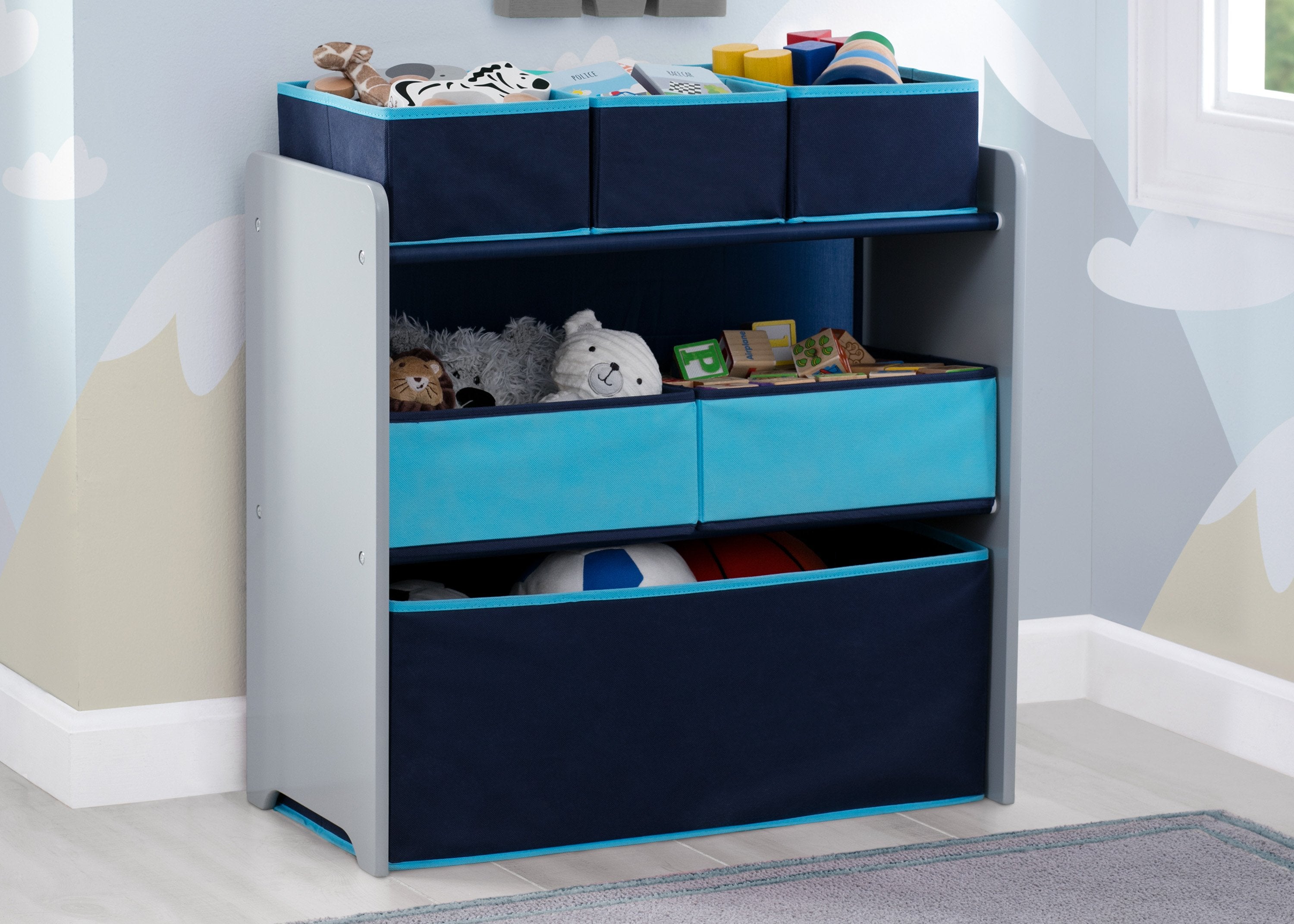 delta children 6 shelf storage with 2 drawers