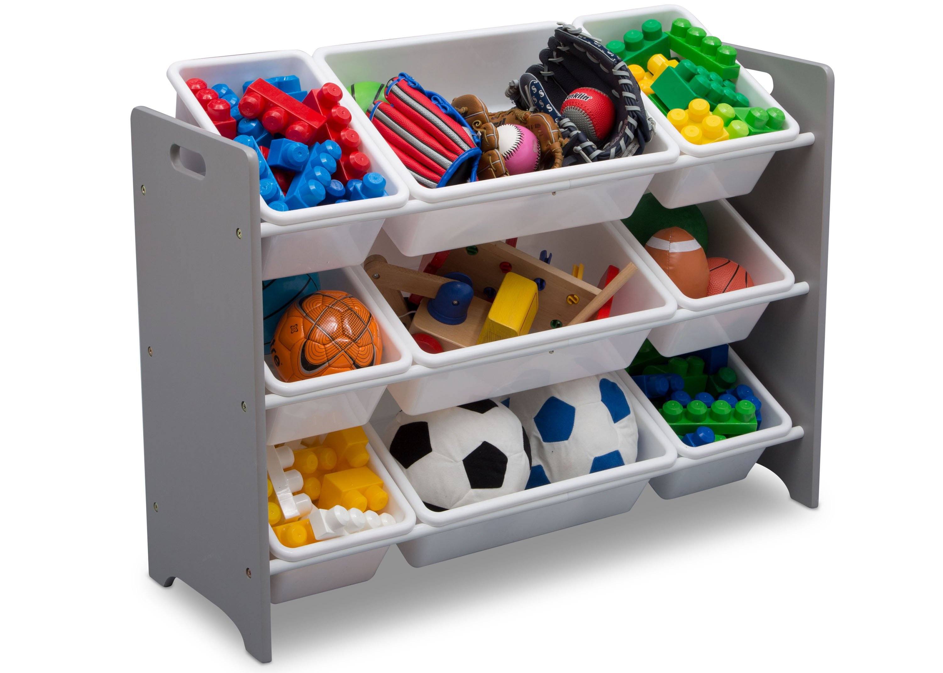 toy storage shelf with bins