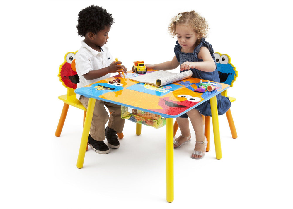 sesame street wood kids storage table and chairs set by delta children