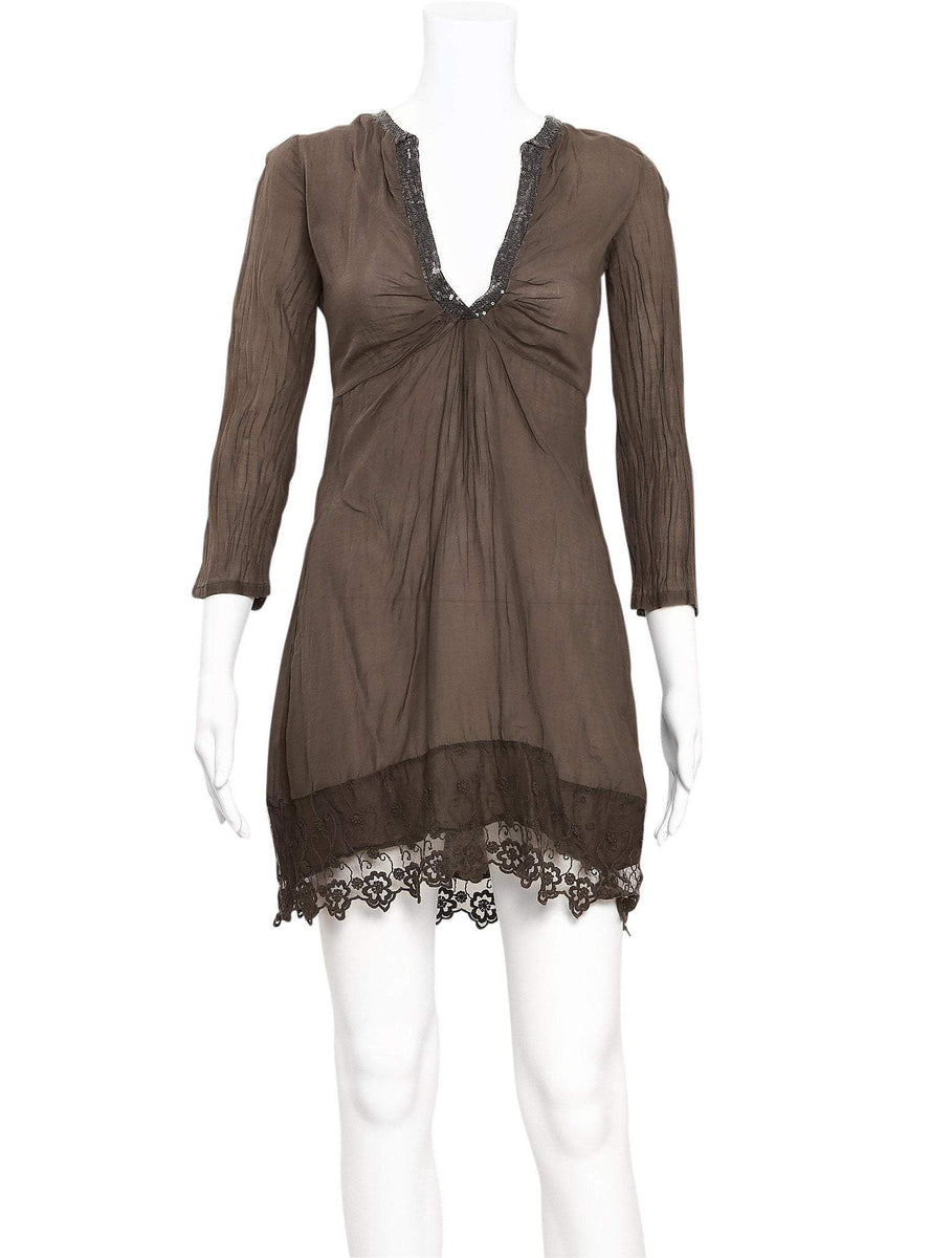 Kosmika Brown Sheer Dress – The Turn