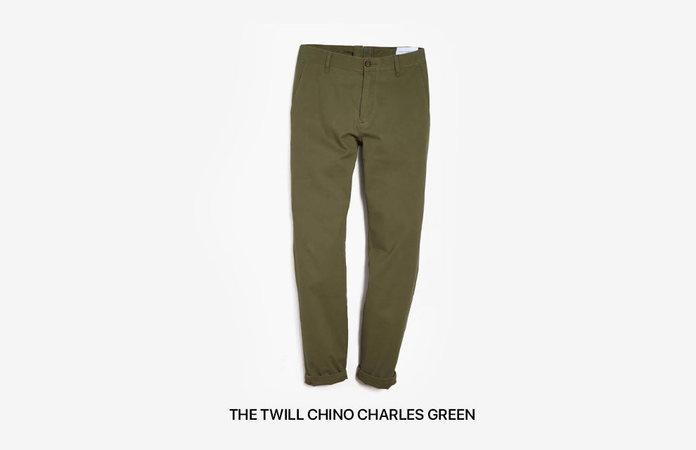 A pair of green chinos for men