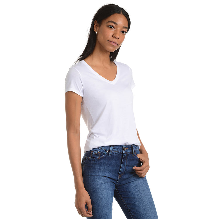 Women wearing Heather Gray/White Fitted V-Neck Marcy 2-Pack