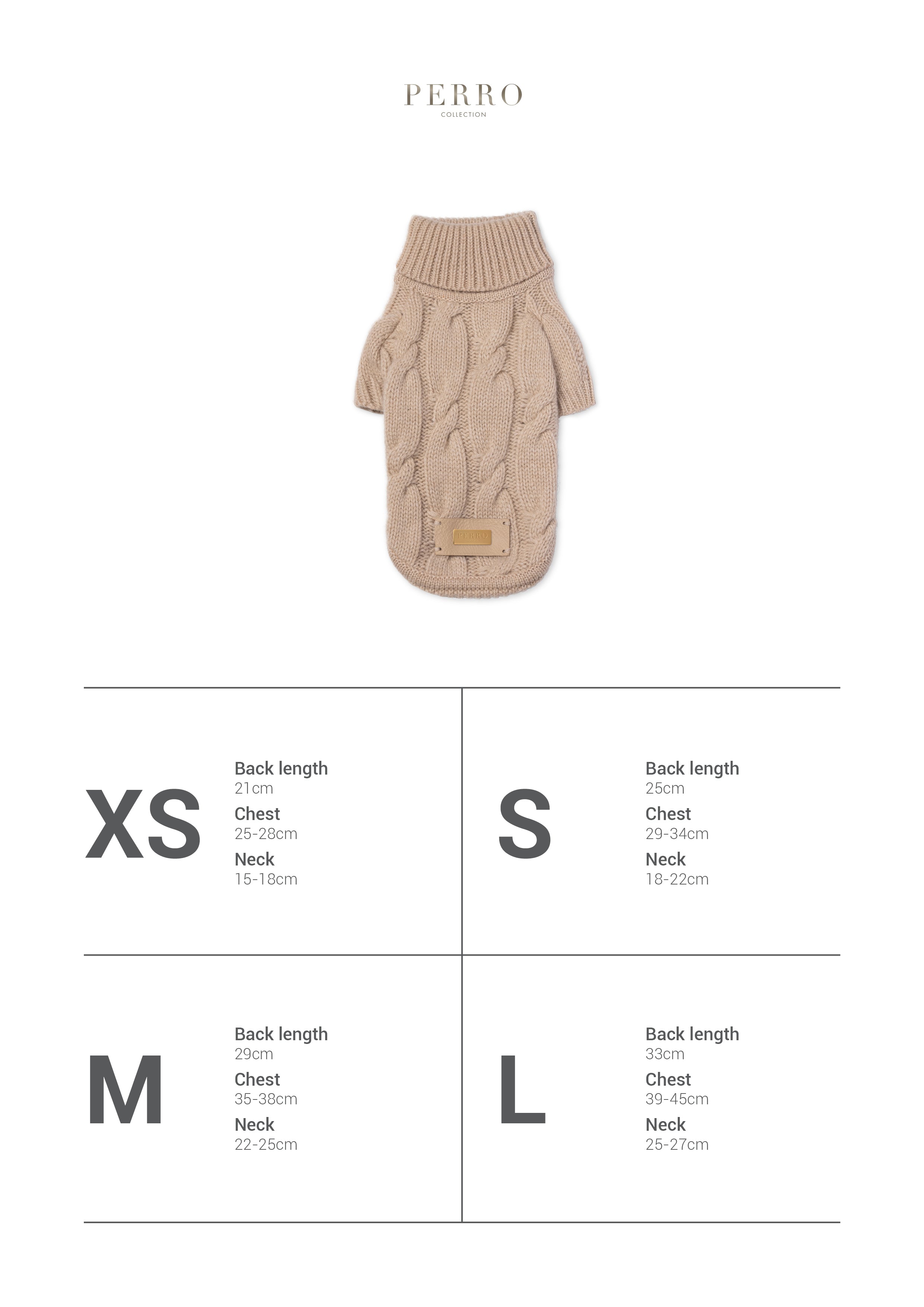 Perro knitwear size chart