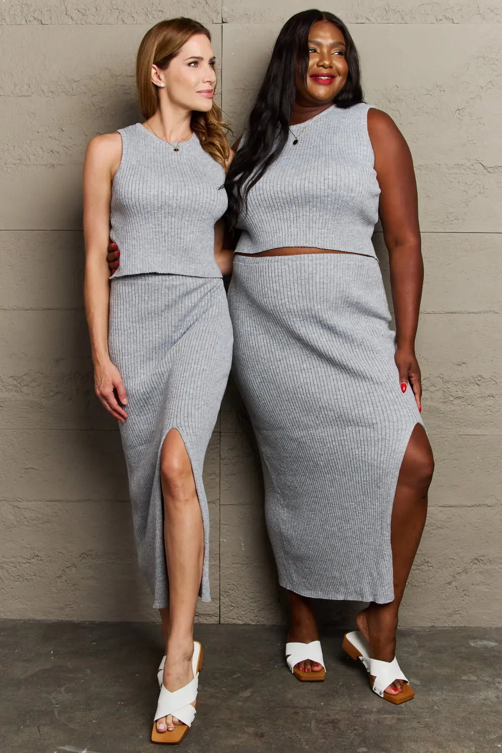 Charcoal Gray Fitted Two-Piece Skirt Set