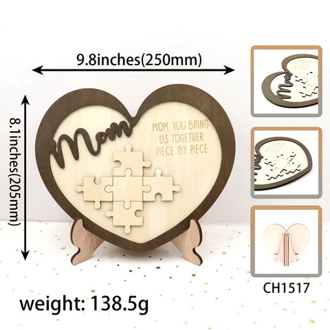 Coração com moldura para o dia das mães 7 peças de quebra-cabeças em branco com parte traseira adesiva
