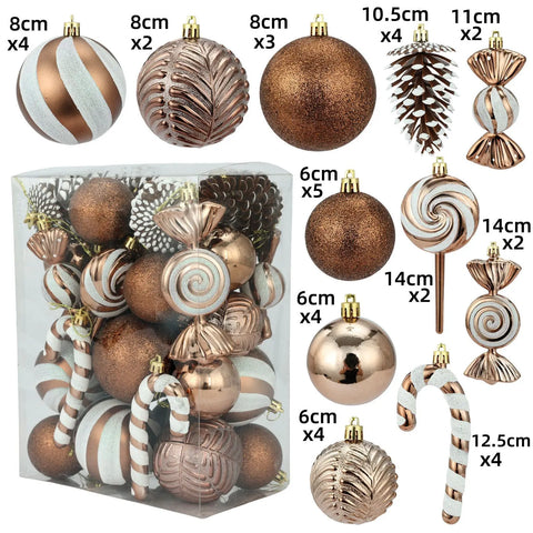 Bola de natal 36 peças enfeites de bola de Natal em formato especial, decoração de festa de árvore de Natal em ouro vermelho, pingente de esferas de Natal de ano novo