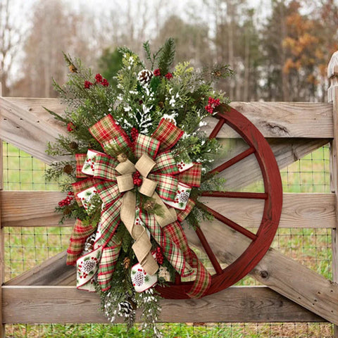 Guirlanda de natal 30cm madeira, carro, baga vermelha, ornamento de suspensão