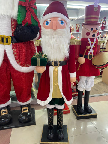 Enfeite de Natal Quebra Nozes Decorativo Natalino em Madeira 2.1 metros, Grande, Vermelho, Soldado com Instrumentos Musicais, Estilo Clássico, Enfeite para Mesa e Árvore de Natal