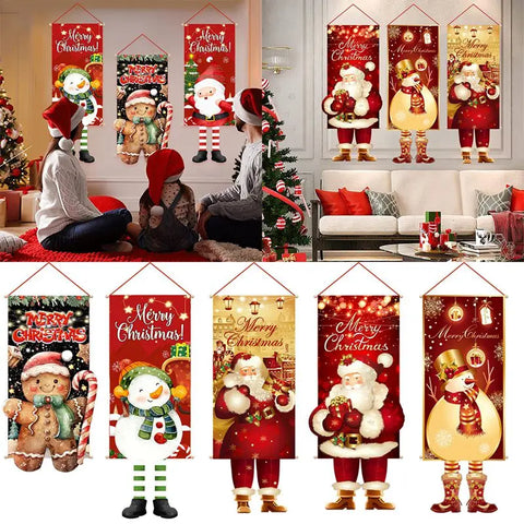 Ornamentos bandeira neve Papai Noel para decoração festa pendurado bandeira