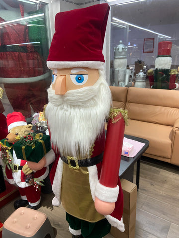 Enfeite de Natal Quebra Nozes Decorativo Natalino em Madeira 2.1 metros, Grande, Vermelho, Soldado com Instrumentos Musicais, Estilo Clássico, Enfeite para Mesa e Árvore de Natal