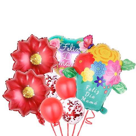 Kit com 8 balões surpresas para o Dia das Mães e Cesta Dourada Decorada