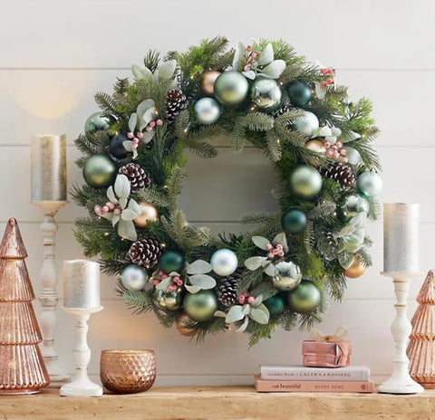 Guirlanda de natal pré-iluminada para decoração de porta frontal, guirlanda de natal