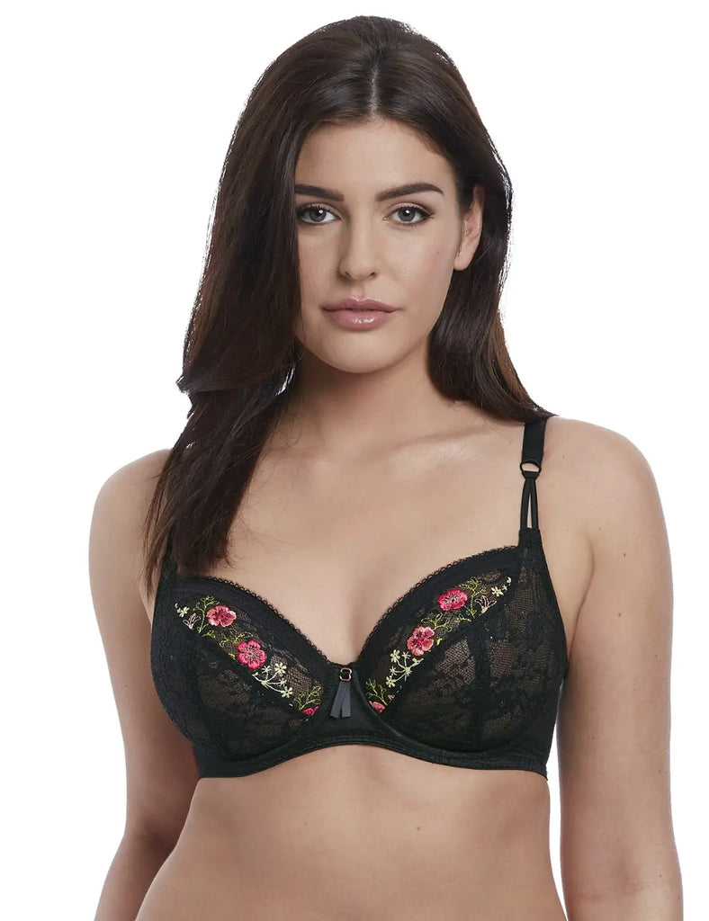 Freya Womens Wilder Underwire Deco Moulded Plunge Bra, 28D, Mono