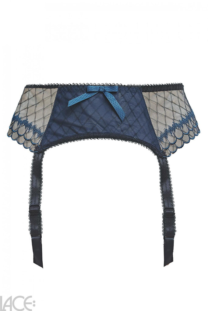 Portia blue suspender belt  Luxury embroidered garter belts