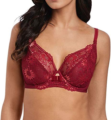 CHAINSTORE RED LACE UNDERWIRED MOULDED PUSH UP BALCONY BRA SIZE 34B CUP