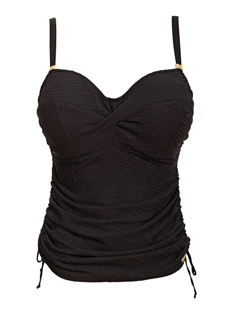 Lucky Brand Women's Standard Keyhole Front Tankini Swimsuit Top,  Black//Sunset Boulevard, D