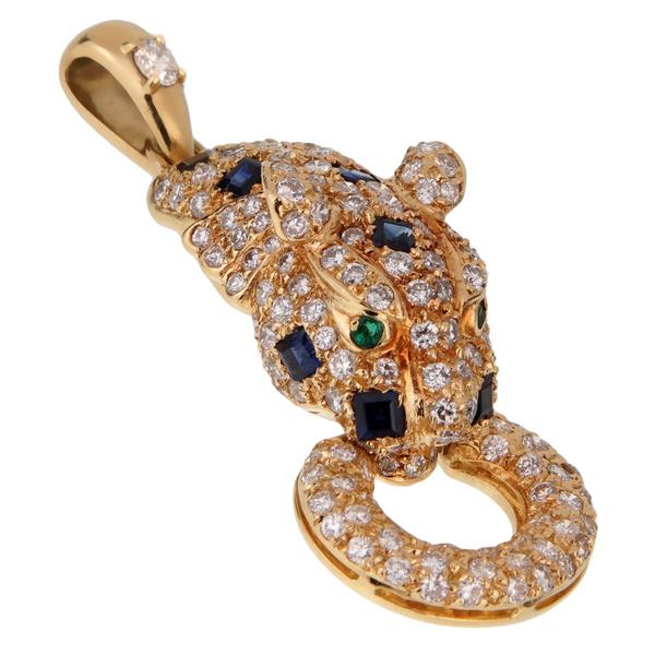 Adler Panther Diamond Sapphire Gold Pendant