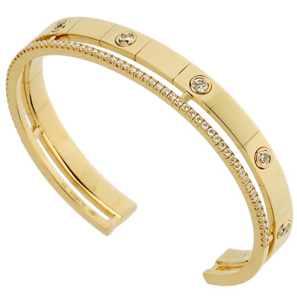 Marli Diamond Yellow Gold Slip On Cuff Bangle Bracelet