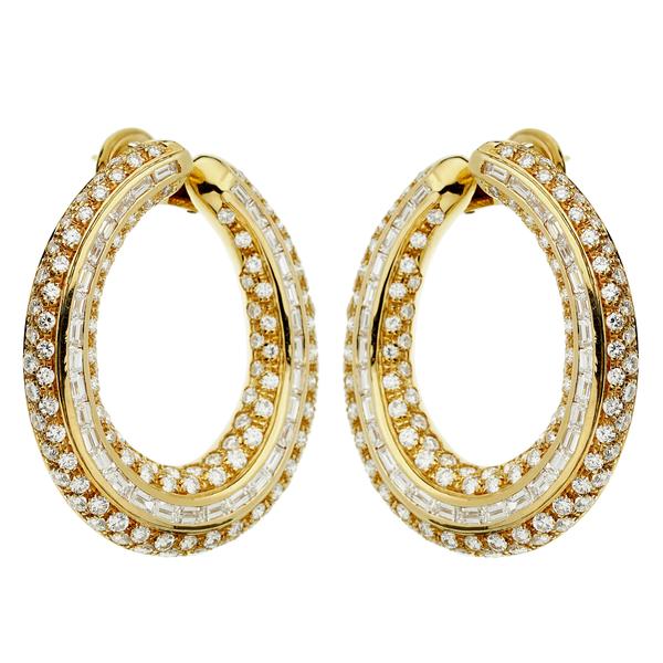 Pederzani Diamond Baguette Gold Hoop Earrings