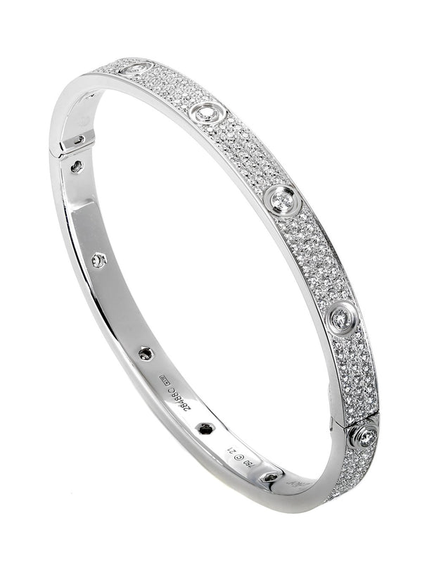 Cartier Love Pave Diamond White Gold Bangle Bracelet – Opulent Jewelers
