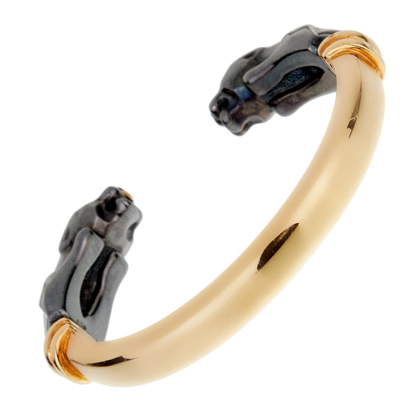 Cartier - 18K Yellow Gold Hematite Double Panthere Cuff Bracelet