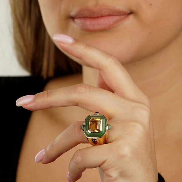 Chanel Coco Citrine Peridot Iolite Yellow Gold Cocktail Ring