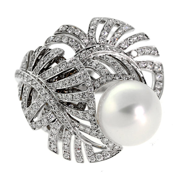 Chanel Concept Pearl Diamond White Gold Ring Sz 5 1/2