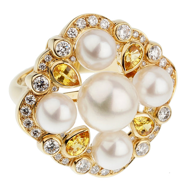 Louis Vuitton Gold And Cultured Pearl Charm Monogram Cocktail Ring