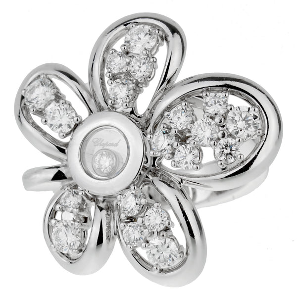 Sold at Auction: Louis Vuitton 18k White Gold Diamond Flower Ring