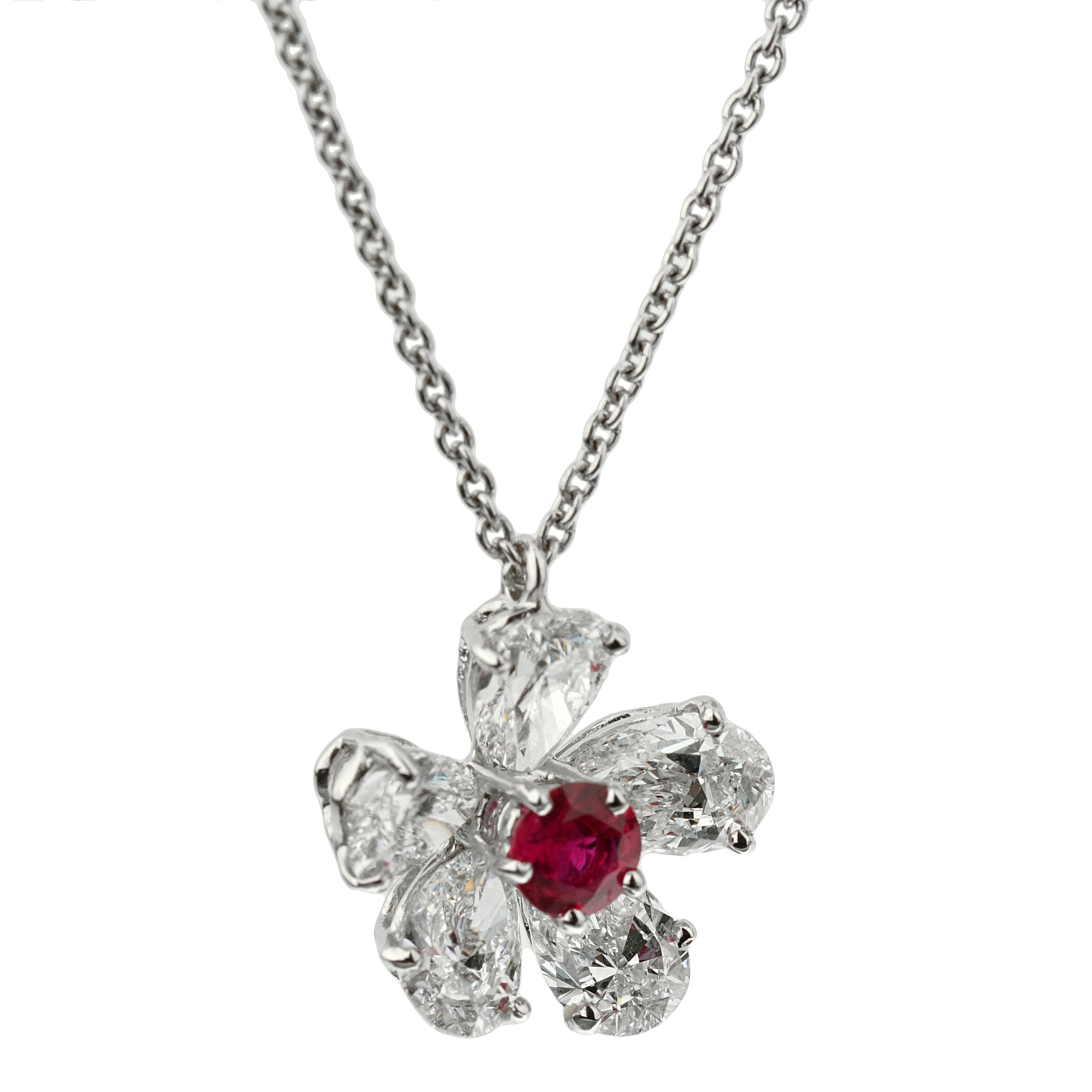 Graff Flower Ruby Diamond Platinum Pendant Necklace – Opulent Jewelers