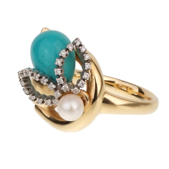 Gucci Diamond Horsebit Turquoise Pearl Yellow Gold Ring – Opulent Jewelers