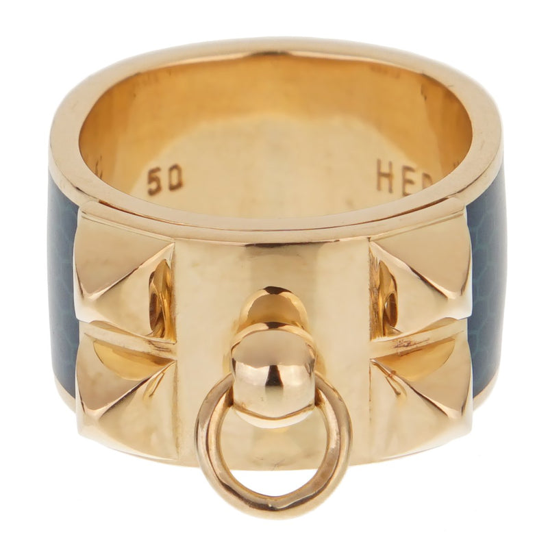 Hermes Collier De Chien Gold Blue Enamel Ring – Opulent Jewelers