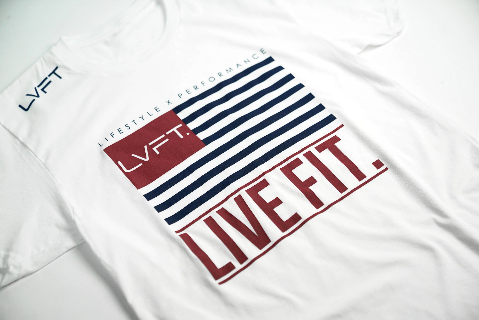 LVFT Flag Tee - White/Red - Live Fit. Apparel