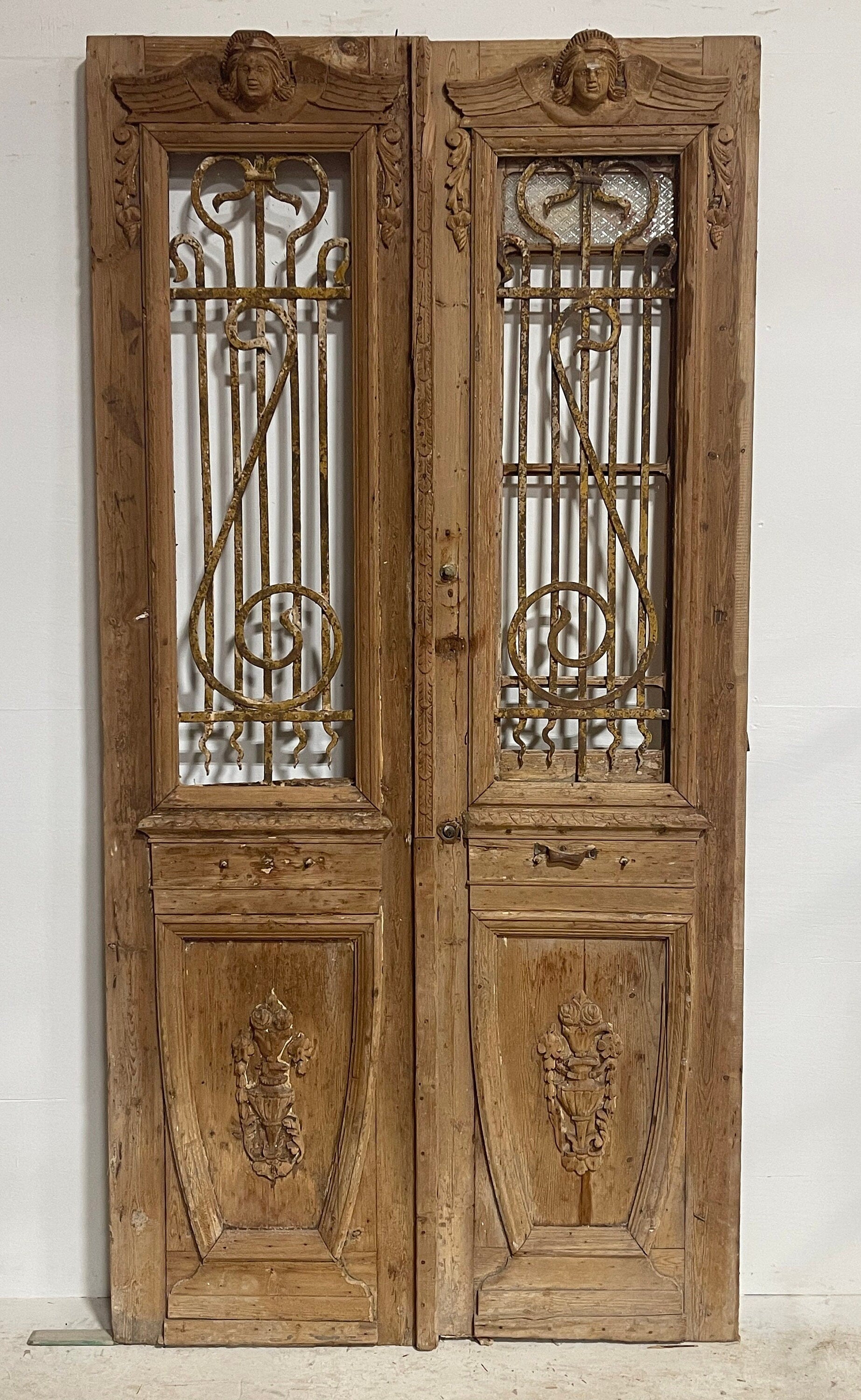 Antique French panel doors with metal (103.5x42.25) H0012s