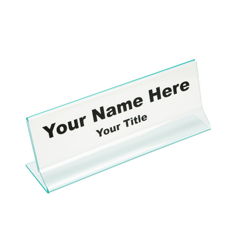 Glass Green Office Desk Nameplate Holders - Sloped