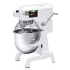 Planetary Mixer 1/Pack commercial-grade mixer designed to withstand daily use in bakeries, delis and cafes. The high-capacity interlocking bowl is made from 304 stainless steel and features a safety guard. The mixer is made from heavy-duty die-cast iron for maximum durability. A gear-driven high-torque motor has 3 speeds to ensure an even mixture even with thick doughs and batters. Non-slip rubber feet hold this mixer securely in place. The stand mixer is compatible with the industry-standard attachment hub