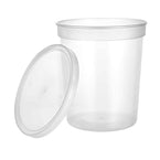 32oz deli container with lid. BPA-free, leak-proof, microwave-safe, and freezer-friendly. Great for meal prep, takeout, catering, and food storage. Durable and stackable design for convenience.
