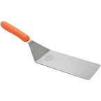 High Heat Hamburger Turner w/ Offset 12/Pack designed with a flat stainless steel blade, easily slides under food while providing unbeatable durability and rust-resistance. This product boasts an offset design that keeps your hands safely away from the grill, while its high-heat orange ergonomic nylon handle provides a slip-free comfortable grip. This turner is perfect for safely flipping burgers or steak on the grill. This model is also dishwasher safe and NSF listed.
