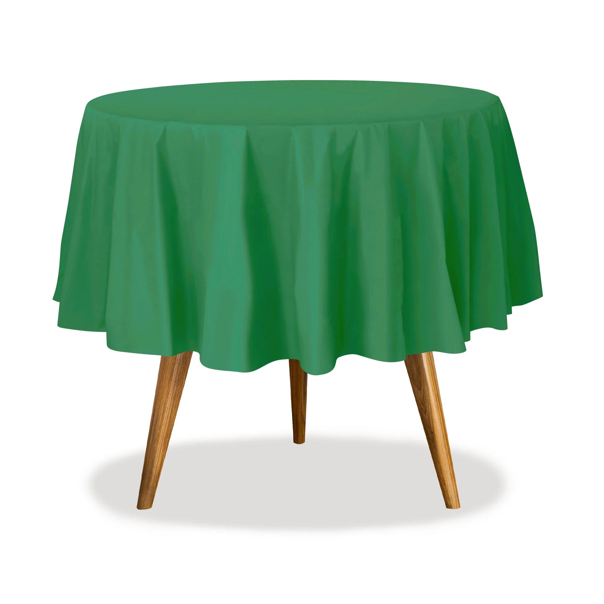 84" round table cover in white, red, blue, gold, yellow, black, silver, lime green, hot pink, orange, purple, and green. Durable, disposable, and perfect for events, parties, and catering.