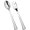 Mini polished silver combo set with disposable forks and spoons, featuring a sleek metallic finish, perfect for weddings, parties, catering, and upscale dining events.