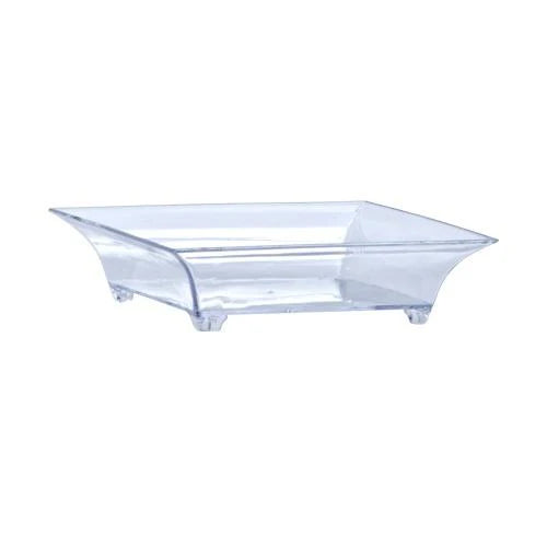 Mini square footed dish with an elegant, elevated design, perfect for serving appetizers, desserts, and gourmet tastings at weddings, catering events, and upscale dining experiences.
