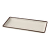 Yanco Rectangular Plate NA-408 Made from high-quality melamine, this plate is both solid and lightweight. Its rectangular shape and break-resistant nature make it ideal for frequent use in commercial dining settings. This plate is designed to be dishwasher safe, ensuring easy and efficient cleaning, which is essential for busy hospitality environments. The ivory color with a speckled finish and brown rim adds a touch of sophistication, enhancing the presentation of any appetizer or dessert. 